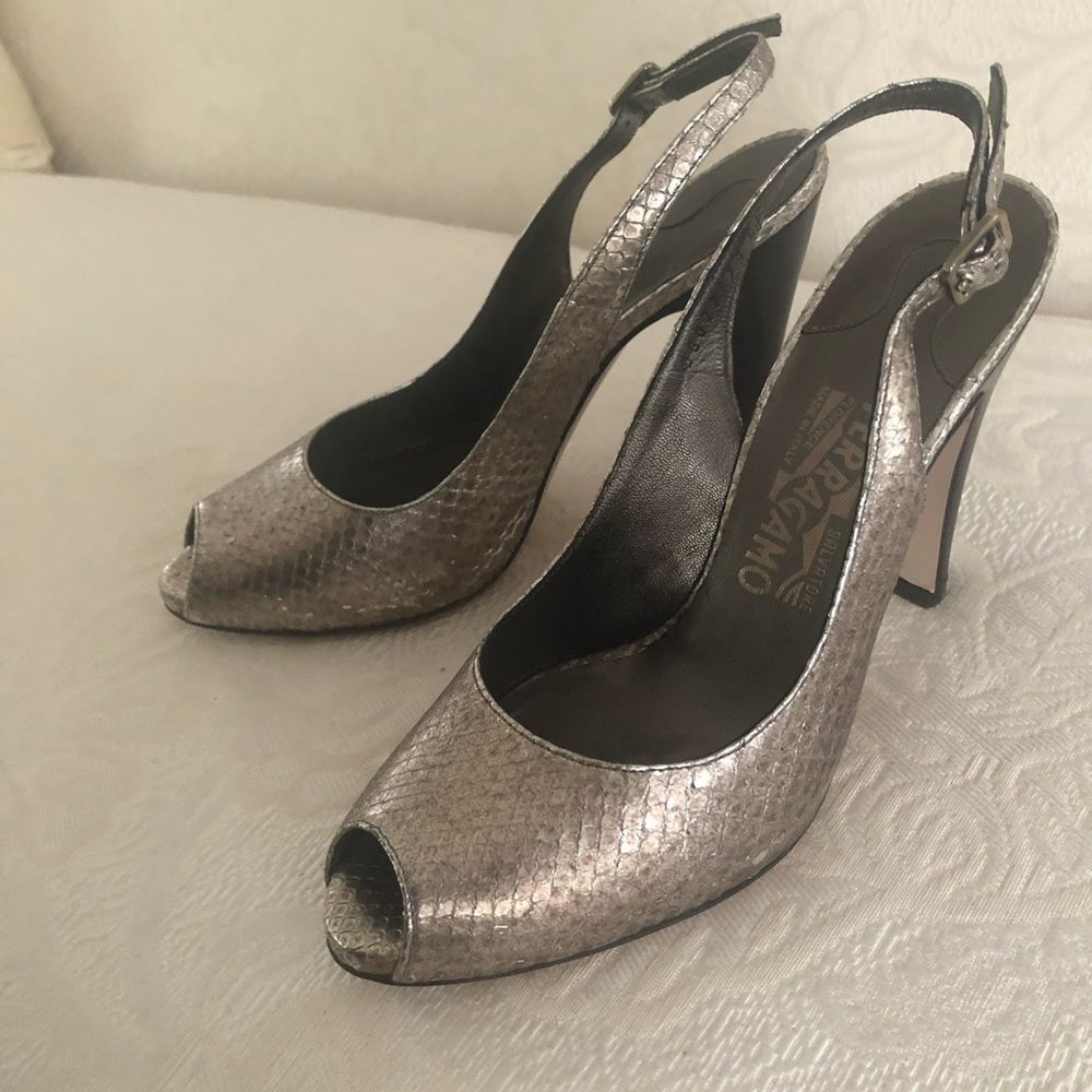 Salvatore Ferragamo-Silver Giglio Pumps-gently worn